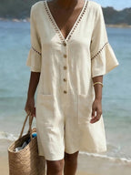 Women's Casual V-Neck Cutout Patchwork Jumpsuit