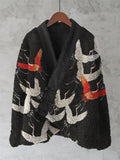 Flying Cranes Japanese Art Cozy Fleece Kimono Cardigan