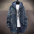 Vintage Japanese Traditional Sashiko Floral Art Pattern Art Cozy Hooded Cardigan