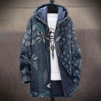 Vintage Japanese Traditional Sashiko Floral Art Pattern Art Cozy Hooded Cardigan