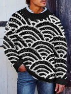 Men's Japanese Sea Waves Crochet Chunky Cozy Sweater