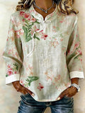 Women's Cotton And Linen Floral Print Shirt
