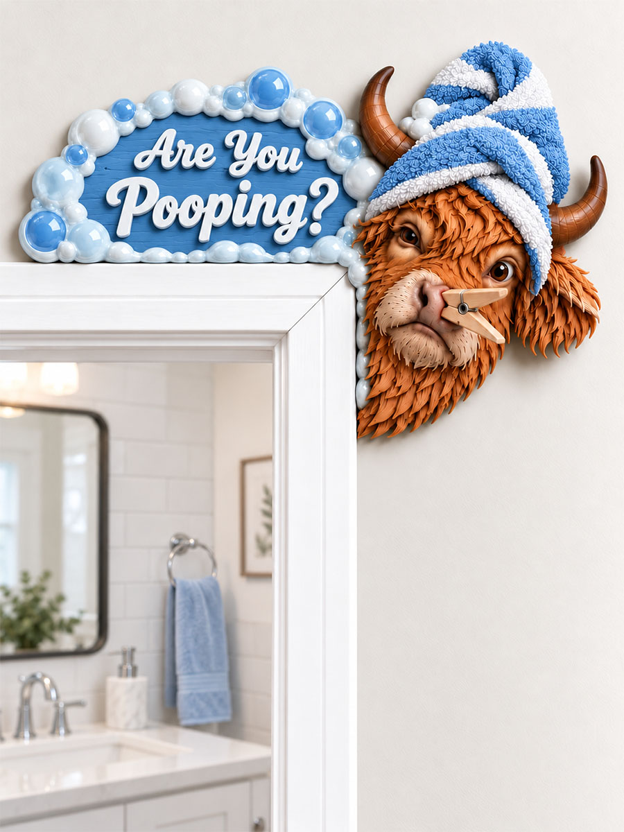 “Are You Pooping?” Highland Cow Door Frame Corner Decor