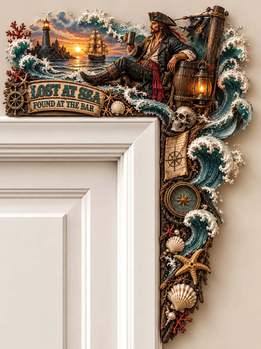 🏴‍☠️ Lost At Sea Found At The Bar Pirate Door Corner Decor 🍻