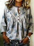 Women's Cotton And Linen Floral Print Shirt