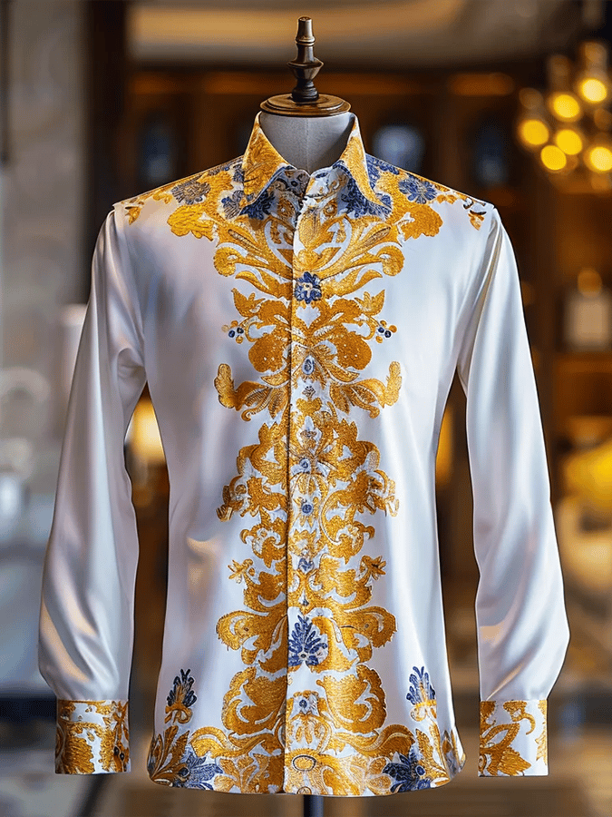 Men's Silk Design Printed Long Sleeve Shirt