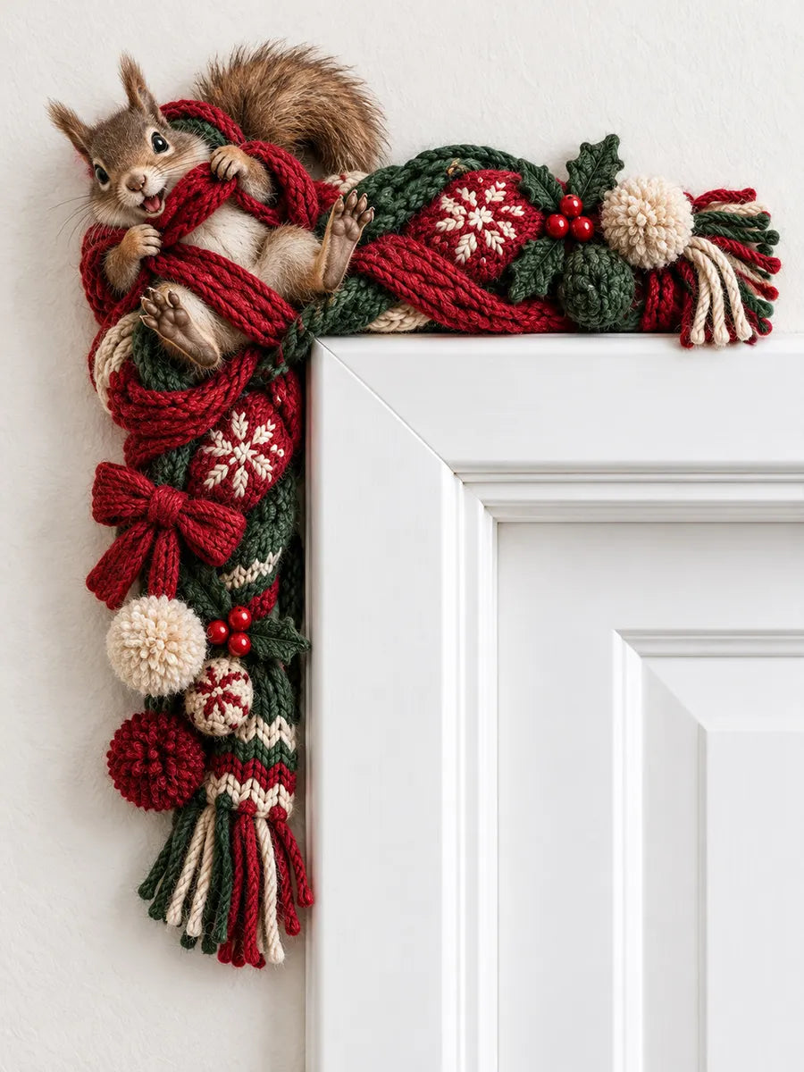 🐿️ Christmas Squirrel Scarf Door Frame Topper