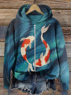 Japanese Carp Sfumato Art Print Zip Hoodie