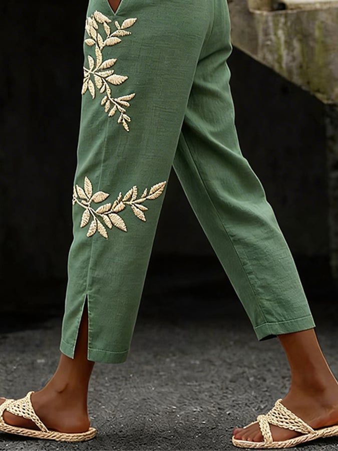 Women's Casual Printed Cotton-Linen Pants