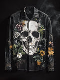 Men's Outdoor Vintage Skull and Floral Long Sleeve Shirt
