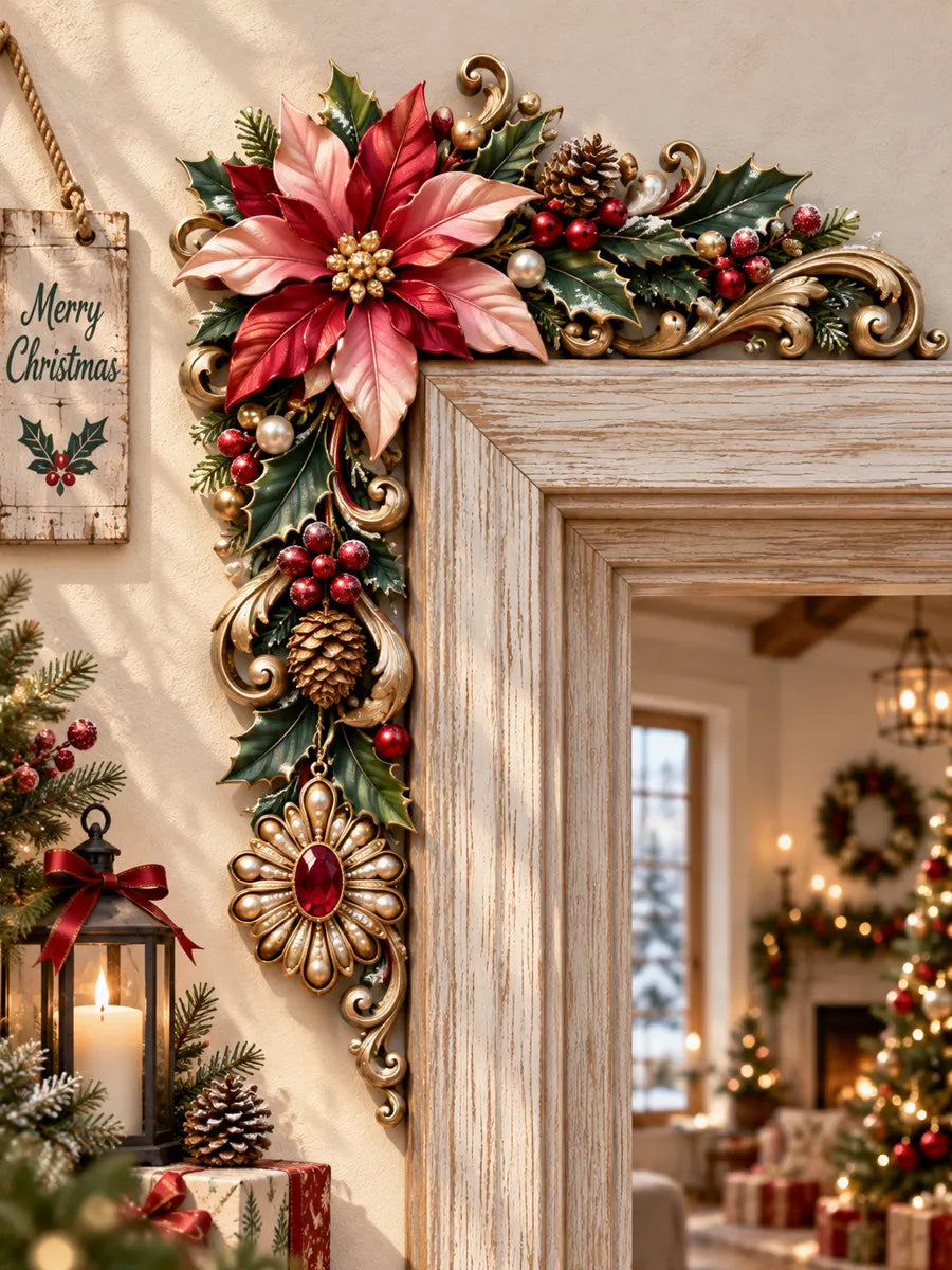 Christmas Poinsettia Wooden Door Corner Decor