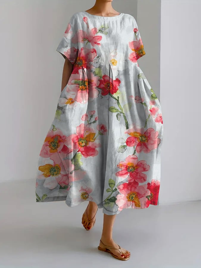 Women's Retro Botanical Floral Design Printed Casual Loose Dress