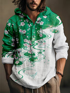 Men's Plum Blossom Japanese Art Linen Blend Hooded Shirt