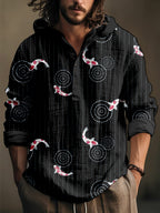 Koi Japanese Sashiko Art Linen Blend Hooded Shirt