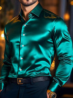 Men's  Solid Satin Long Sleeve Shirt