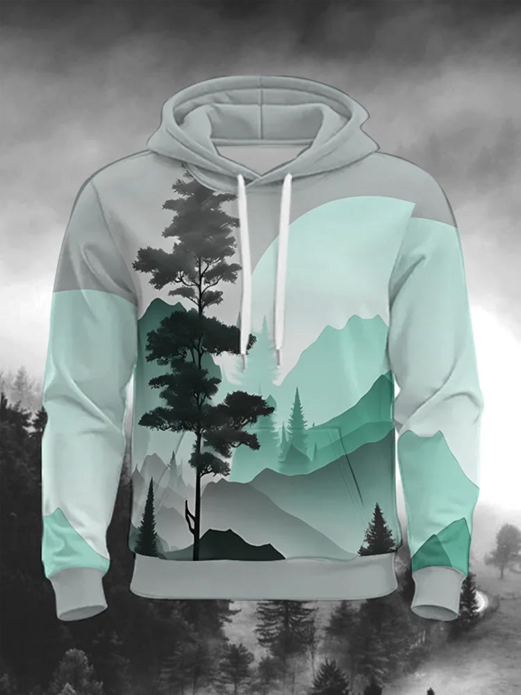 Men's Casual Outdoor Landscape Forest Print Hoodie