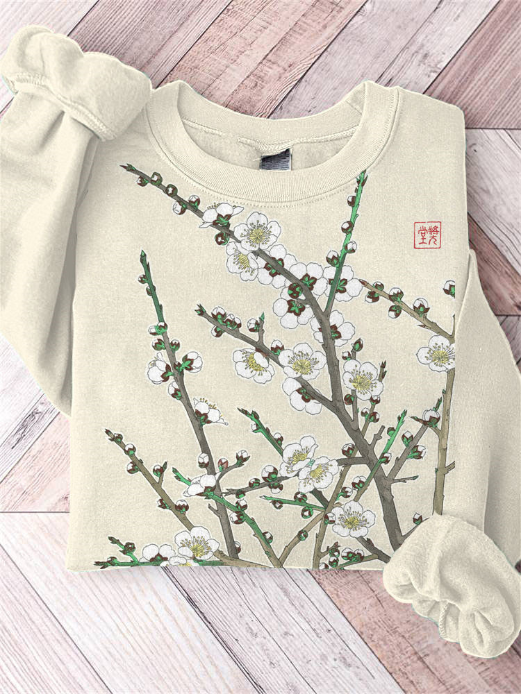 Plum Blossom Art Painting Print Casual Simple Sweatshirt