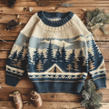 Vintage Mountain Pattern Warmth Knitted Jacquard Unisex Sweater