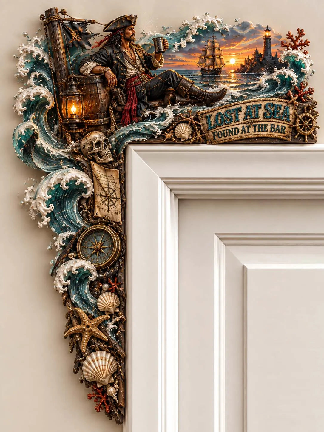 🏴‍☠️ Lost At Sea Found At The Bar Pirate Door Corner Decor 🍻