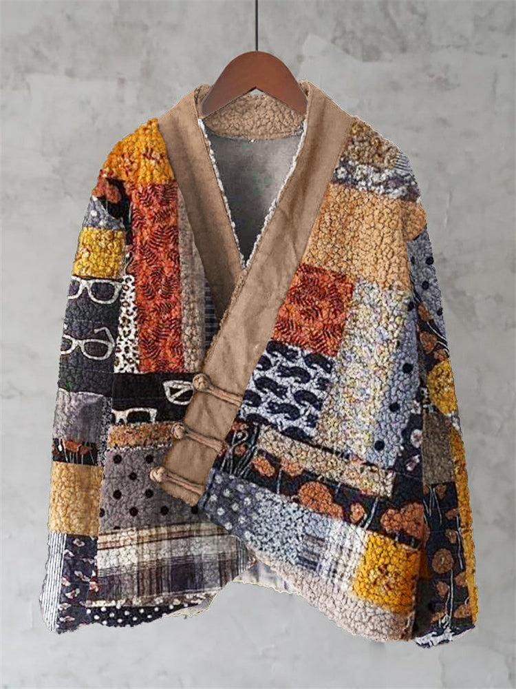Japanese Floral Geometric Patchwork Pattern Women's Kimono