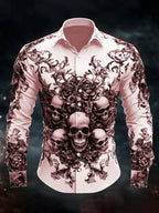 Men's Casual Vintage Brogue Skull Pattern Shirt