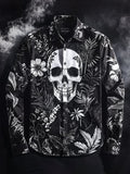 Men's Outdoor Vintage Skull and Floral Long Sleeve Shirt