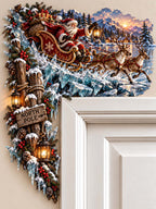 🎅 North Pole Santa Claus Sleigh and Reindeer Door Corner Decor 🎄