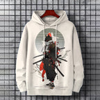 Men's Wolf Samurai Japanese Art Print Casual Hoodie