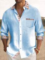 Casual Fashion Printed Contrast Color Men's Long Sleeve Shirt