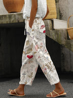 Women's Casual Floral Cotton-Linen Trousers (Spring) (With Pockets)