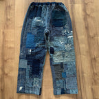 Indigo Striped Patchwork Linen Blend Casual Pants