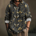 Men's Bees And Flowers Botanical Art Print Linen Hooded Shirt