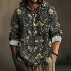 Men's Bees And Flowers Botanical Art Print Linen Hooded Shirt