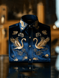 Men's Luxury Vintage Contrast Swan Long Sleeve Shirt