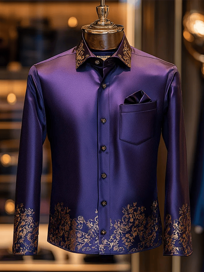 Men's Silk Design Printed Long Sleeve Pocket Shirt