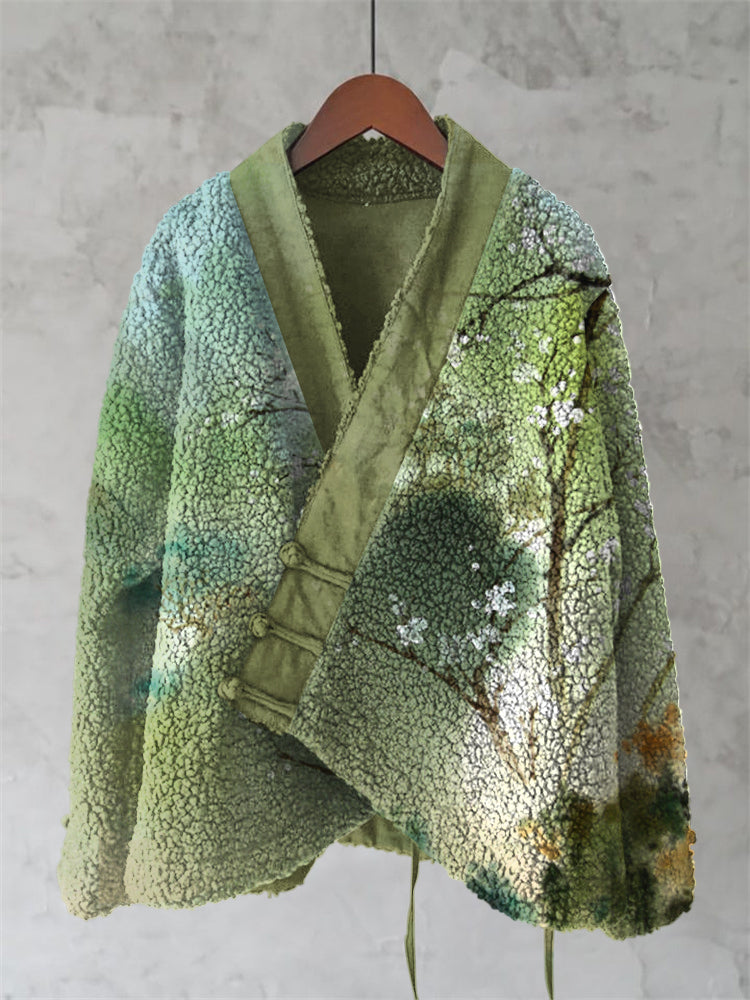 Springtime Floral  Blossom Japanese Art Cozy Fleece Kimono Cardigan