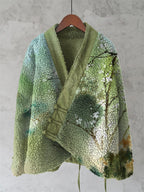 Springtime Floral  Blossom Japanese Art Cozy Fleece Kimono Cardigan