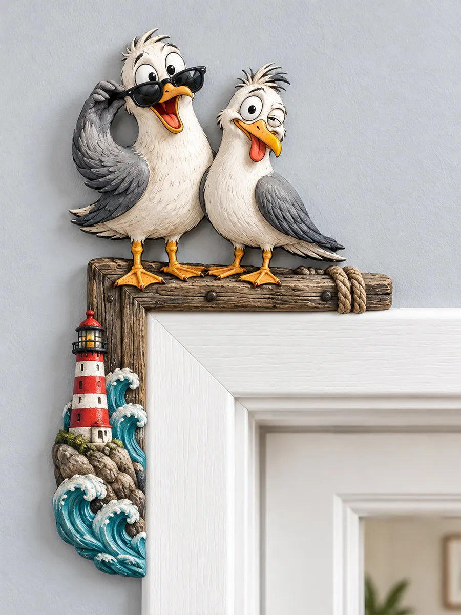 Quirky Seagull & Lighthouse Door Frame Corner Decor
