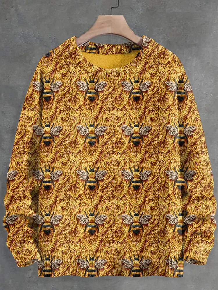 Men's Vintage Bee Art Knit Cozy Sweater