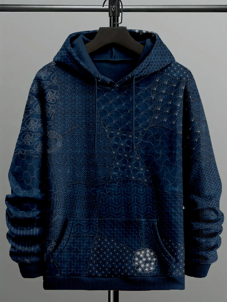 Men's Japanese Traditional Sashiko Art Comfy Hoodie