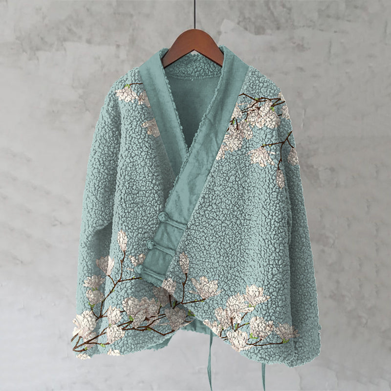 Magnolia Japanese Lino Art Cozy Fleece Kimono Cardigan
