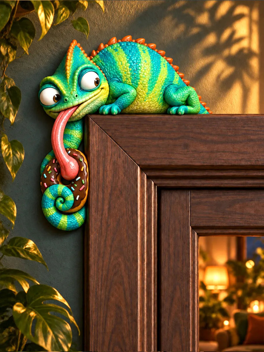 Playful Chameleon & Donut Door Frame Corner Decor