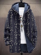 Vintage Japanese Traditional Sashiko Letter Art Pattern Art Cozy Hooded Cardigan
