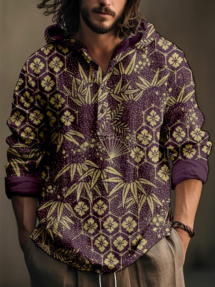 Men's Japanese Bamboo Art Linen Blend Cozy Shirt