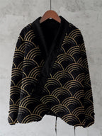 Japanese Style Black Gold Wave Pattern Comfortable Kimono