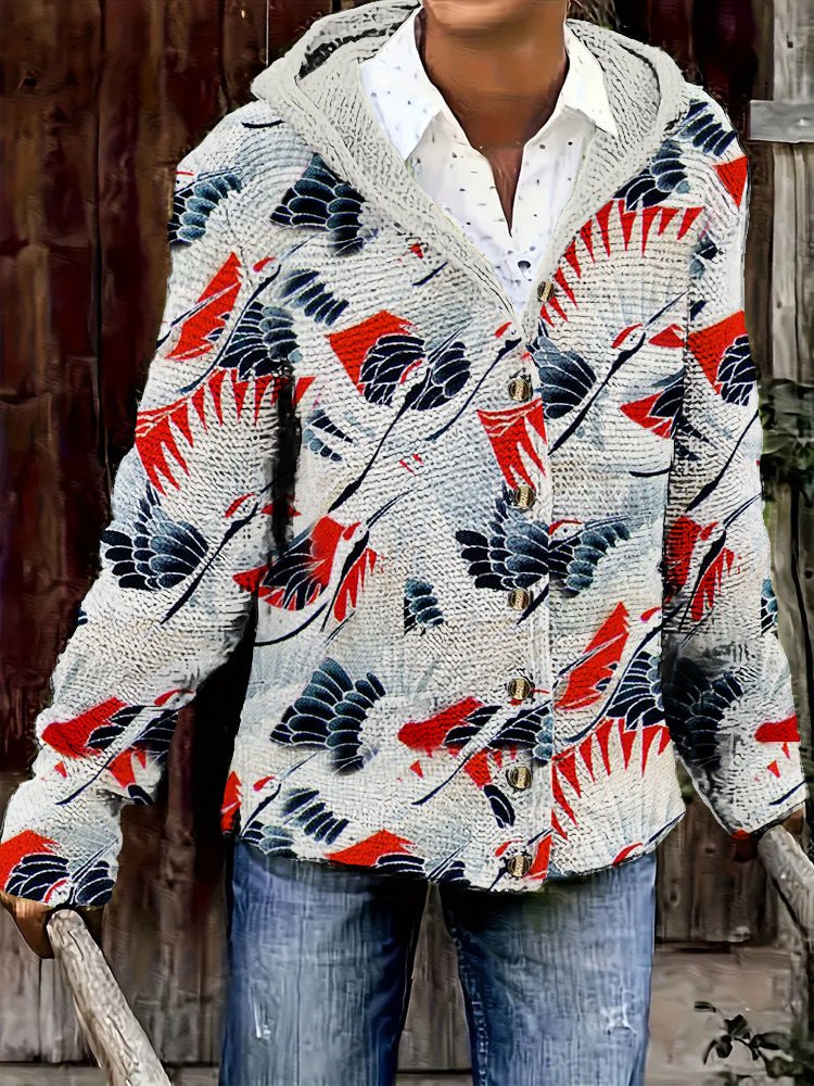 Japanese Crane Women's Hooded Sweater Jacket