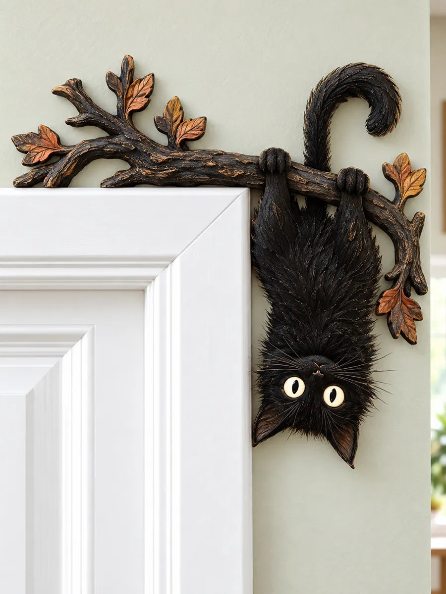 🐈‍⬛ Hanging Black Cat Door Frame Topper – Funny Cat Branch Corner Decor