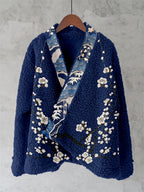 Vintage Japanese Art Pattern Fleece Kimono Cardigan
