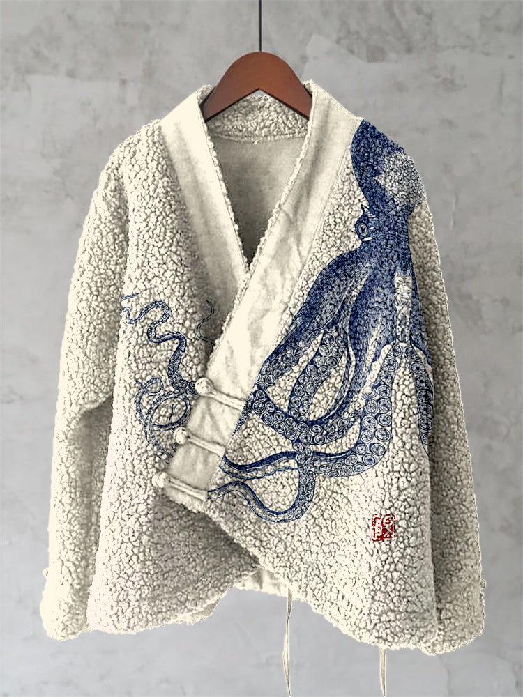 Vintage Japanese Art Octopus Pattern Women's Kimono Cardigan