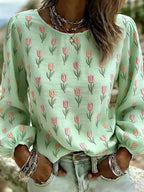 Women's Casual Floral Print Long-Sleeved Top